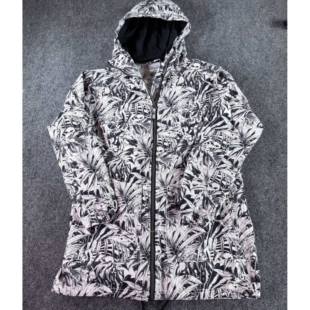 Columbia Hooded Jacket Womens S White Black Tropical Palm XL0748 Windbreaker